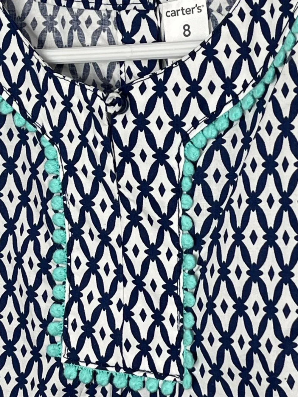 Carters Girls Dress Size 8 Blue White Print Sleeveless Cotton Summer NWT